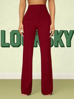 HouseOfCommon Comfort Fit, Regular Fit Women Maroon Trousers