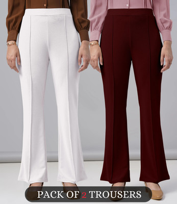 GATIMAN Regular Fit Women White, Maroon Trousers