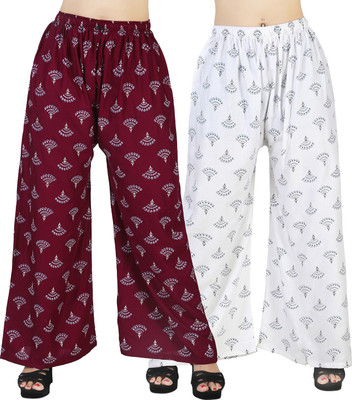 HouseOfCommon Flared Women Maroon, White Trousers