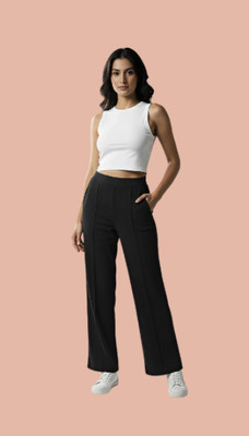 DISCOFASHIONHUB Straight Fit Women Black Trousers