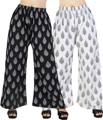 AREEBA COLLECTION Flared, Regular Fit, Relaxed, Tapered Women Black, White Trousers