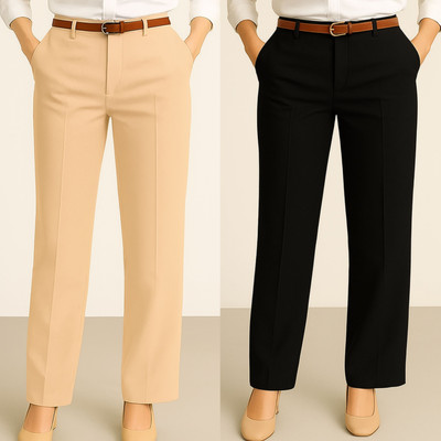KARIMA INETERNATIONAL Regular Fit Women Beige, Black Trousers