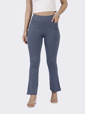 BlissClub Flared Women Blue Trousers