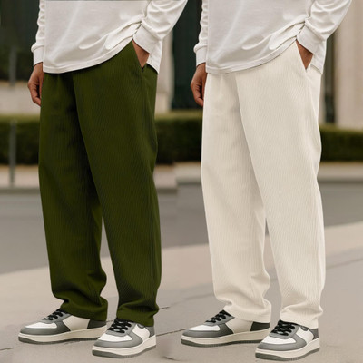 FABFLEE Self Design Men Green, White Track Pants