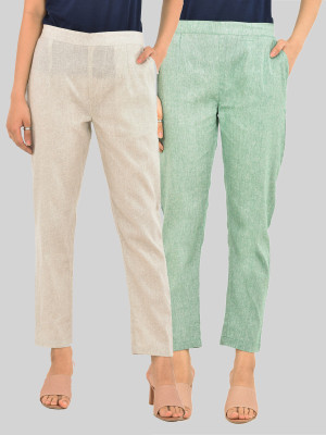 QuaClo Regular Fit Women Grey, Light Green Trousers