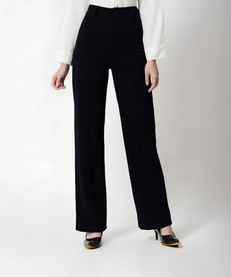RareWeaves Comfort Fit Women Black Trousers