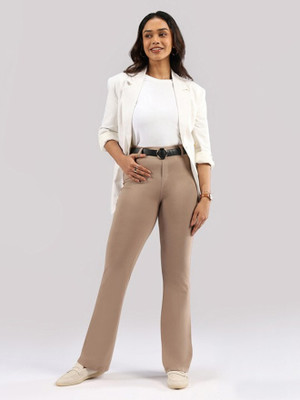 BlissClub AM:PM Cotton Flare Pants, Lite - Tall Regular Fit Women Brown Trousers