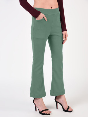 FLOREOS Flared Women Light Green Trousers