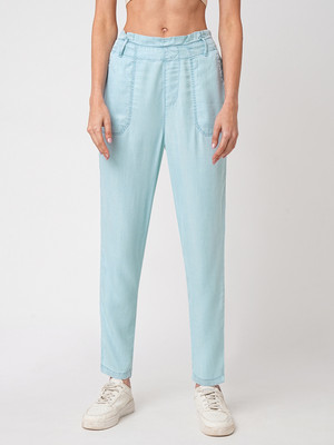 Kraus Jeans Women High-Rise Paper Bag Pants Comfort Fit Women Light Blue Trousers