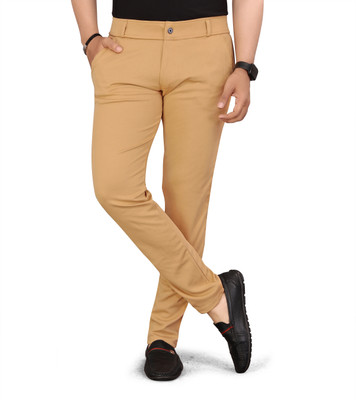 MENFLUENT Slim Fit Men Cream Trousers