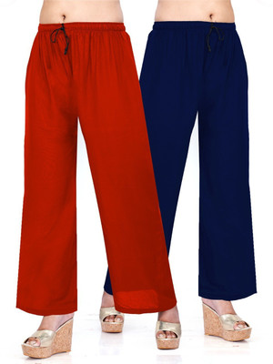 HouseOfCommon Flared Women Red, Dark Blue Trousers