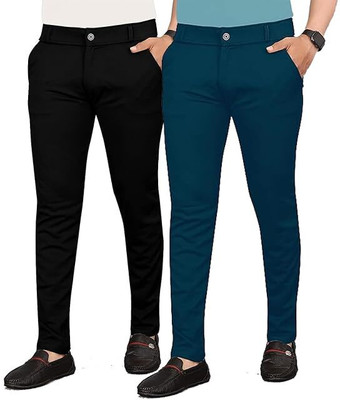 KENDORE Regular Fit Men Black, Light Blue Trousers