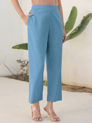 Janasya Comfort Fit Women Light Blue Trousers
