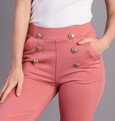 High-Buy Loose Fit Women Pink Trousers