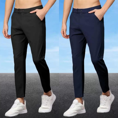 We Perfect Slim Fit Men Black, Blue Trousers