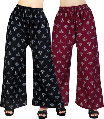 AREEBA COLLECTION Flared Women Black, Maroon Trousers