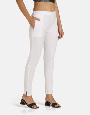 SLOWLORIS Slim Fit Women White Trousers