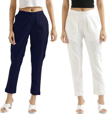 HouseOfCommon Regular Fit Women Dark Blue, White Trousers