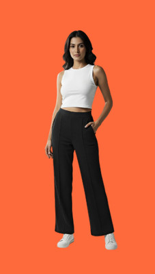 DISCOFASHIONHUB Straight Fit Women Black Trousers