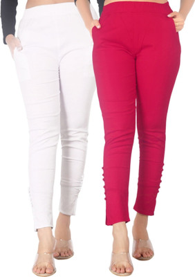 DKD Slim Fit Women White, Pink Trousers