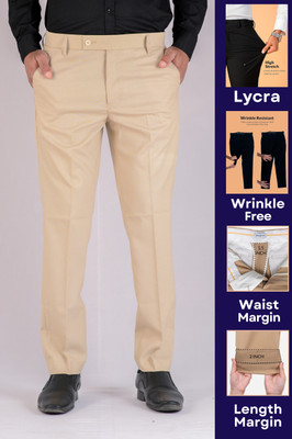 kezal Regular Fit Men Cream Trousers