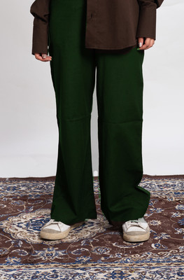 COTLUB Flared Women Green Trousers