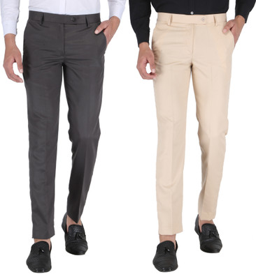 ARIZO Slim Fit Men Grey, Beige Trousers