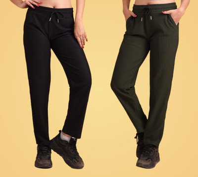 GIBBONTE Solid Women Black, Dark Green Track Pants