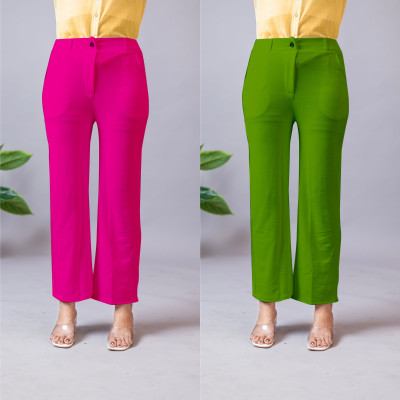 High Glitz Regular Fit Women Pink, Light Green Trousers