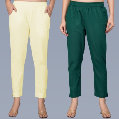 QuaClo Regular Fit Women Cream, Green Trousers