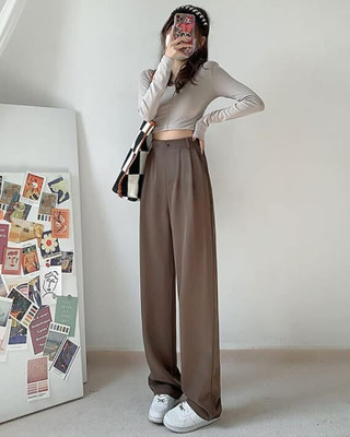 Kidoferia Comfort Fit Women Brown Trousers