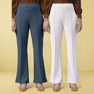 Trouserwala Loose Fit Women Grey, White Trousers