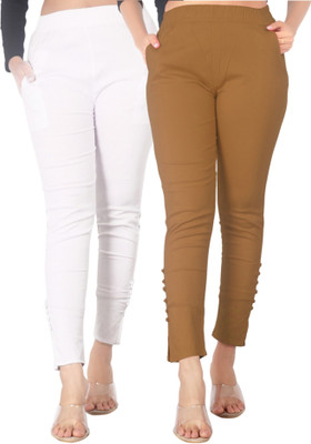 DKD Regular Fit Women White, Beige Trousers