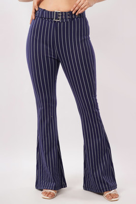 High-Buy Flared Women Blue Trousers