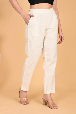 Moirai Regular Fit Women White Trousers