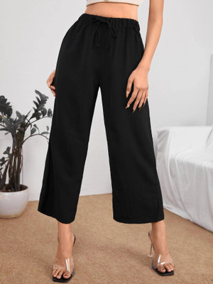 WIZULO TRENDZ Straight Fit Women Black Trousers