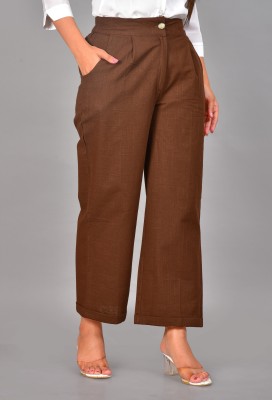 ASTOOTI Slim Fit Women Brown Trousers