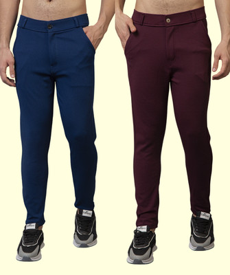 ynam Slim Fit Men Blue, Maroon Trousers