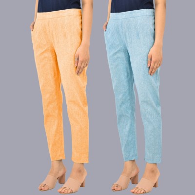 QuaClo Regular Fit Women Orange, Light Blue Trousers