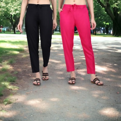 FUKUSO Loose Fit Women Black, Pink Trousers