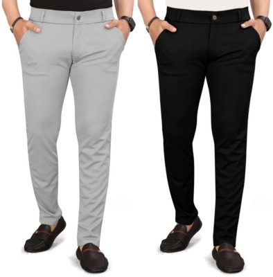 lapataclub Slim Fit Men Black, Grey Trousers