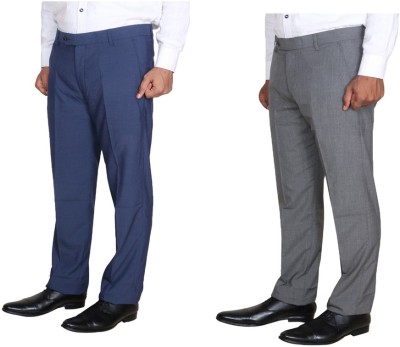 Indistar Regular Fit Men Blue, Grey Trousers