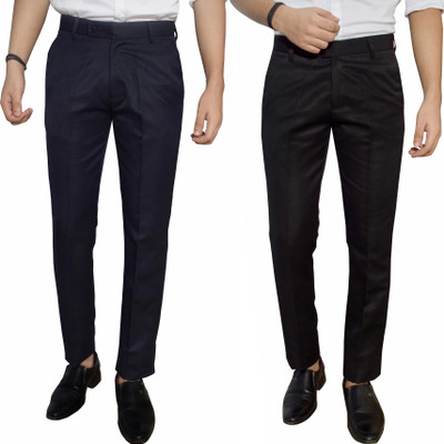 Kundan Regular Fit Men Dark Blue, Black Trousers