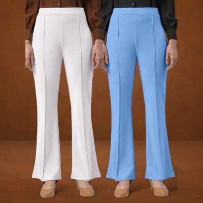 Anitafashion Comfort Fit, Regular Fit Women White, Light Blue Trousers