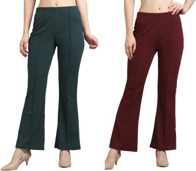 CONIX Flared Women Green, Maroon Trousers