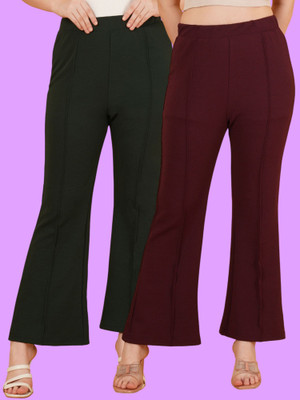 Parona Regular Fit Women Green, Maroon Trousers