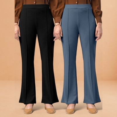 lookskky Comfort Fit, Regular Fit Women Black, Grey Trousers