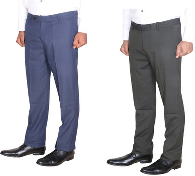 Indistar Regular Fit Men Dark Blue, Grey Trousers