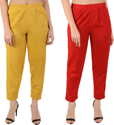 SVK Etail Regular Fit Women Yellow, Red Trousers