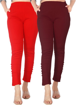 DKD Slim Fit Women Red, Maroon Trousers